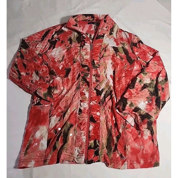 Toni Morgan Wet Look Red Floral Jacket‎ Size S - Picture 1 of 10